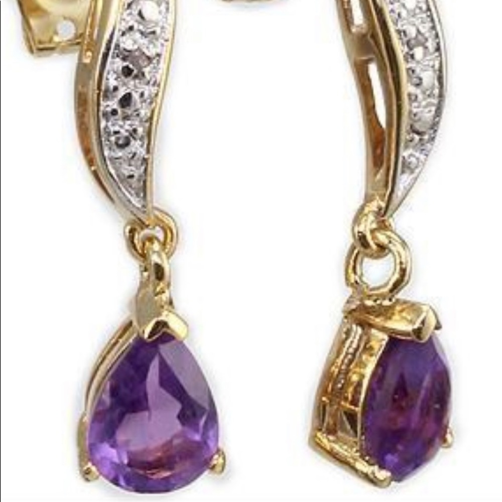 Womens 18K Yellow Gold Over Sterling Silver Diamonds and 1.6 CTW Amethyst